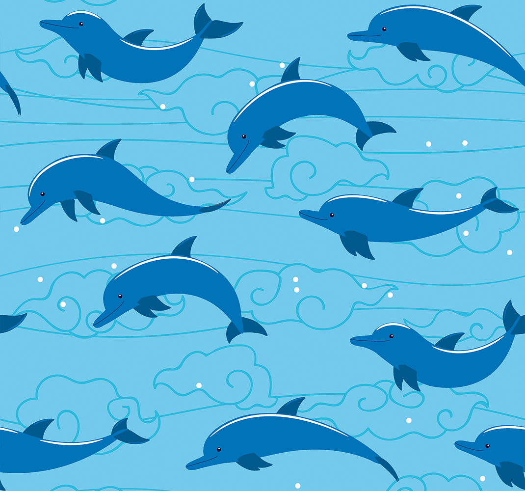 Dieren vinyl tapijt woonkamer lucht met wolken en dolfijnen - TenStickers