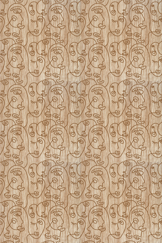 Vinyl tapijt textuur abstract beige getekende vrouwen - TenStickers