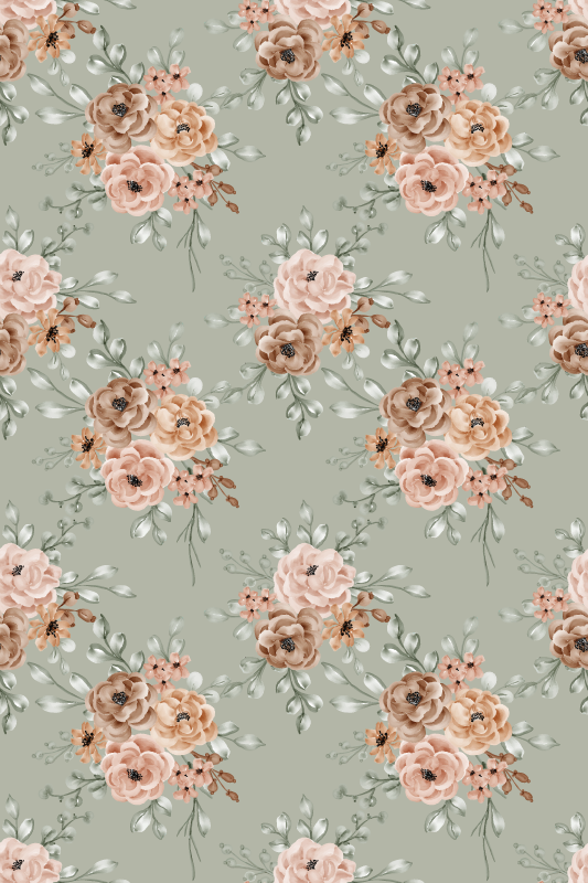 Vinyl tapijt antiek vintage rozen op mintgroene achtergrond - TenStickers