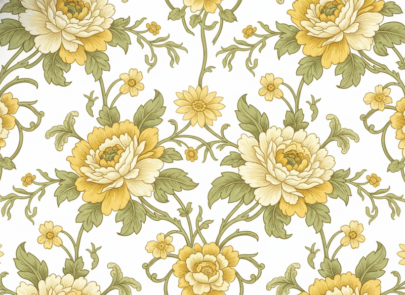 Vinyl tapijt antiek vintage bloemen in geel - TenStickers
