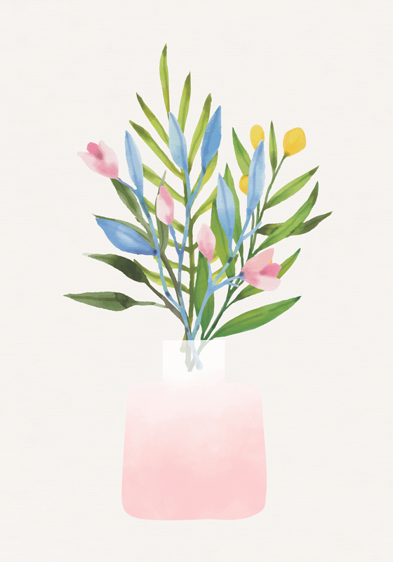 Vinyl tapijt bloemen en planten bloemen in pot - TenStickers