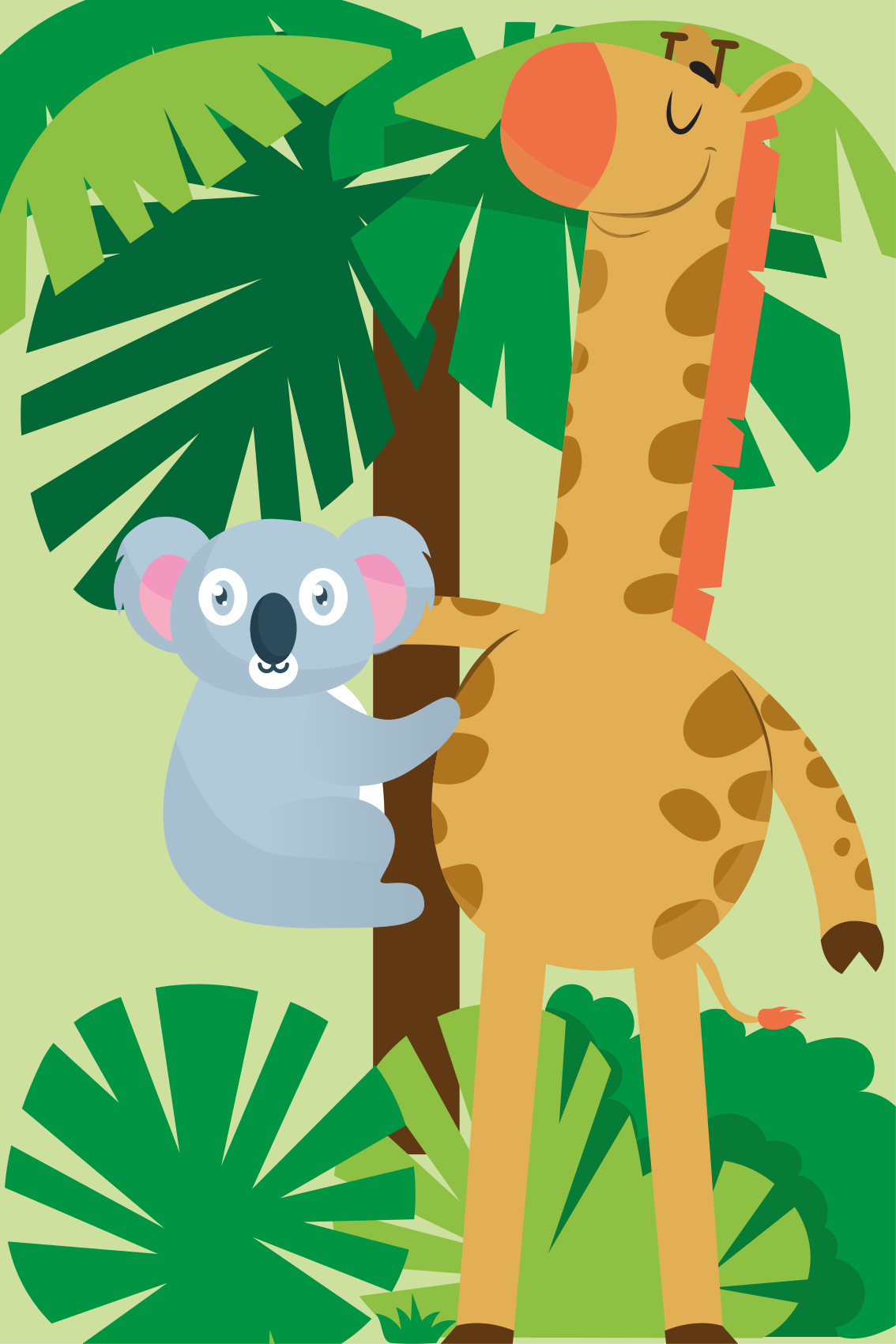 Vinyl tapijt kind koala's omhelzen een giraffe quadres 4 - TenStickers