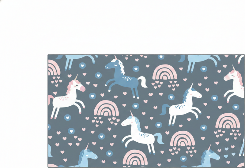 Vinyl tapijt kind roze regenbogen met witte eenhoorns - TenStickers