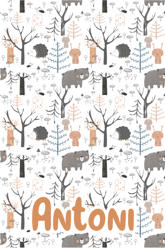 Vinyl tapijt kind scandinavisch bos met dieren - TenStickers