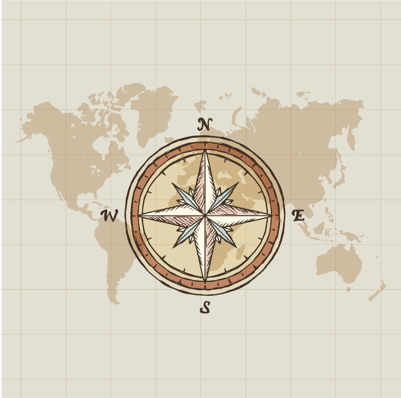 Vinyl tapijt wereldkaart vintage cartografie en kompas - TenStickers