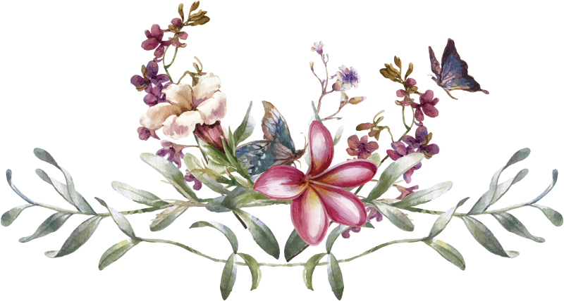 Vinyl tapijt ontvangsthal aquarel vlinder en bloemen - TenStickers