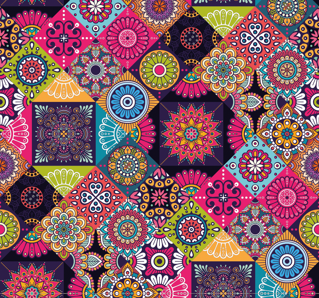 Vinyl tapijt woonkamer donkere mandala tegels - TenStickers