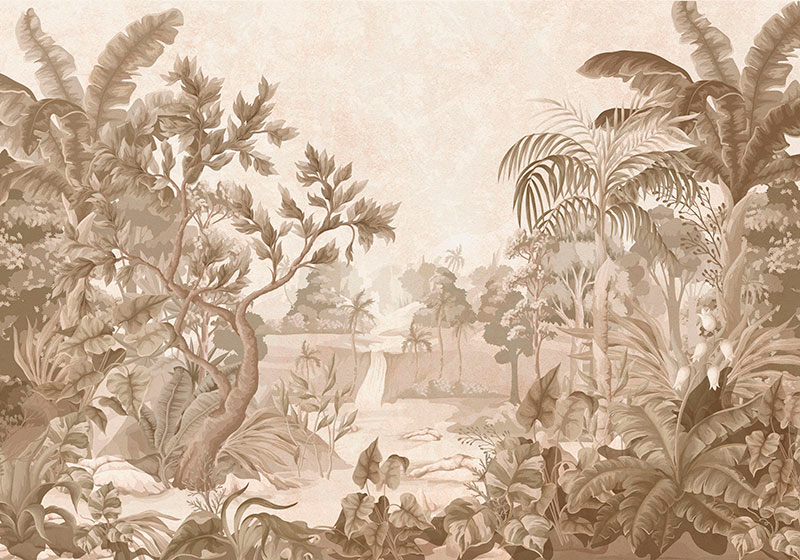 Vinyl tapijt beige uitzicht op een tropische jungle - TenStickers