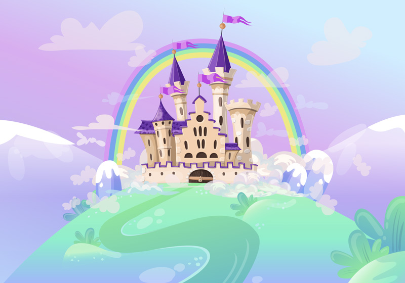 Vinyl tapijt paars prinsessenkasteel muurschildering - TenStickers