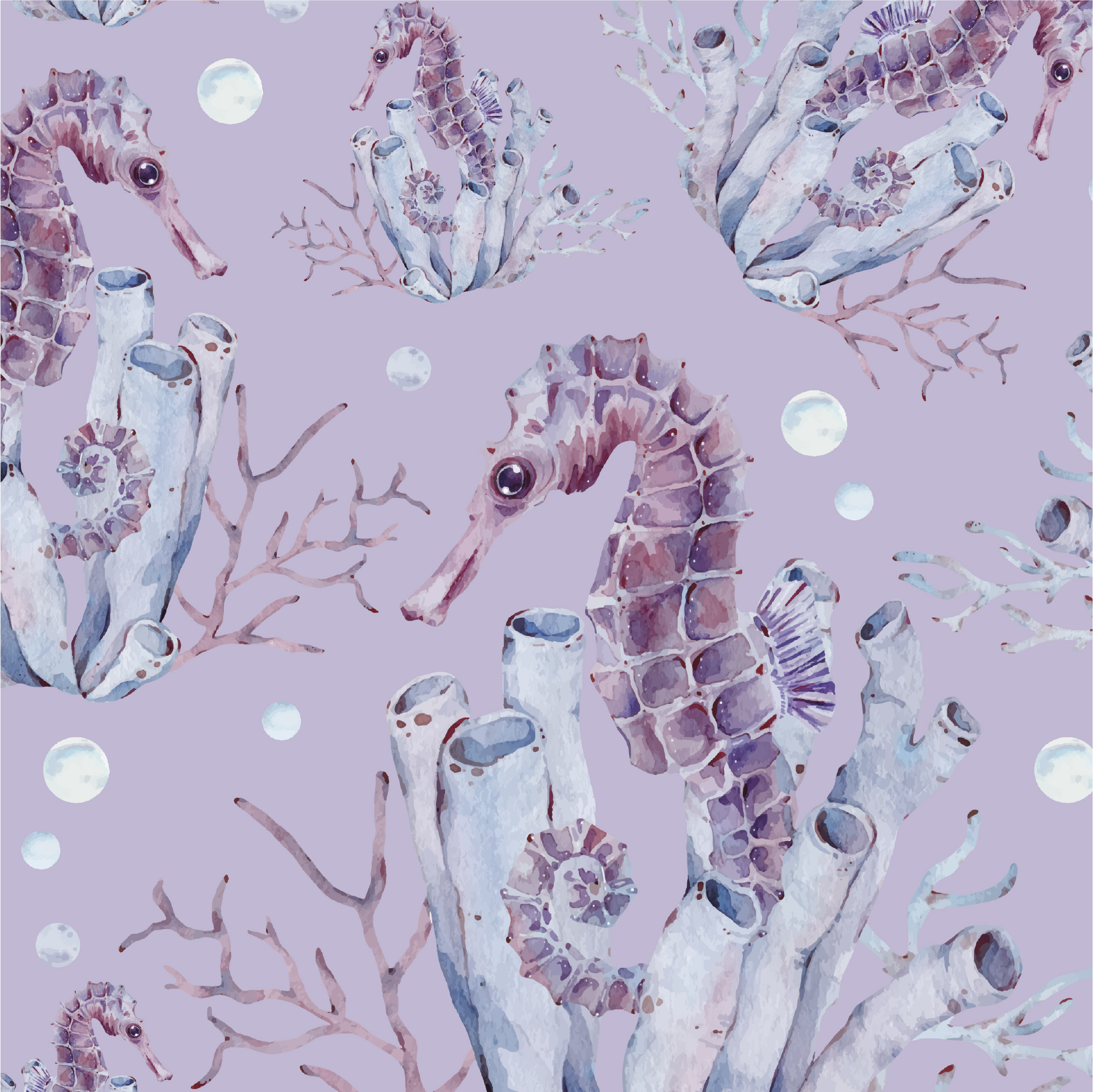 Vinyl tapijt paars watercolor zeepaardje - TenStickers