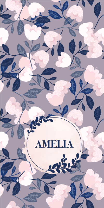 Vinyl tapijt paars met pastel kleur handgeschilderde bloemen - TenStickers