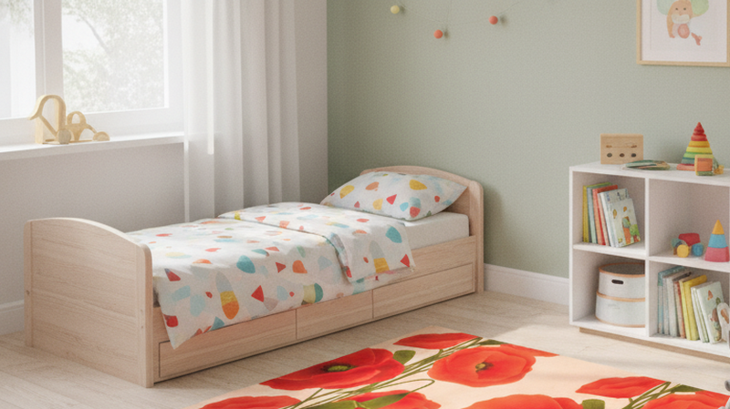 Vinyl tapijt rood met klaprozenpatroon - TenStickers