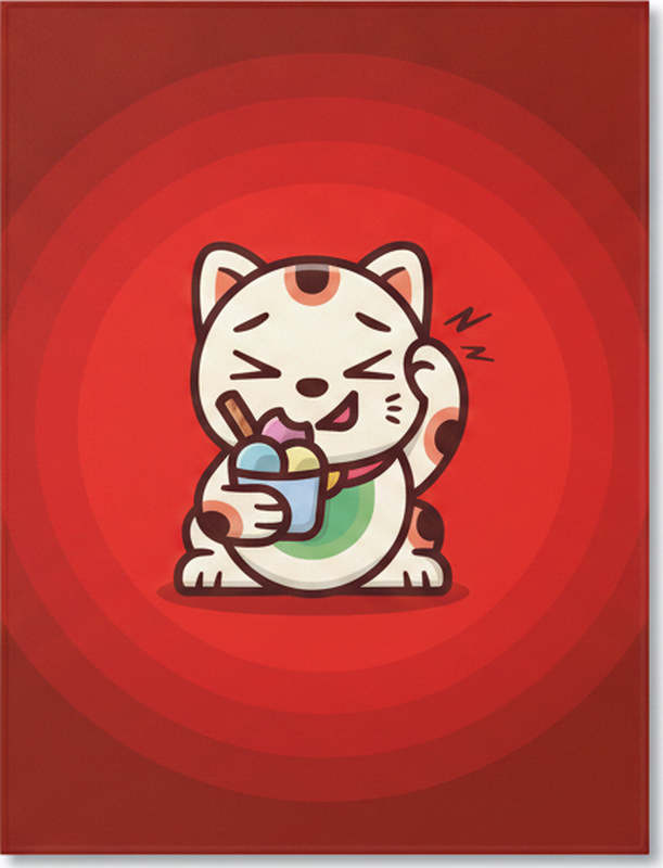 Vinyl tapijt rood schattige kat met een ijsje - TenStickers