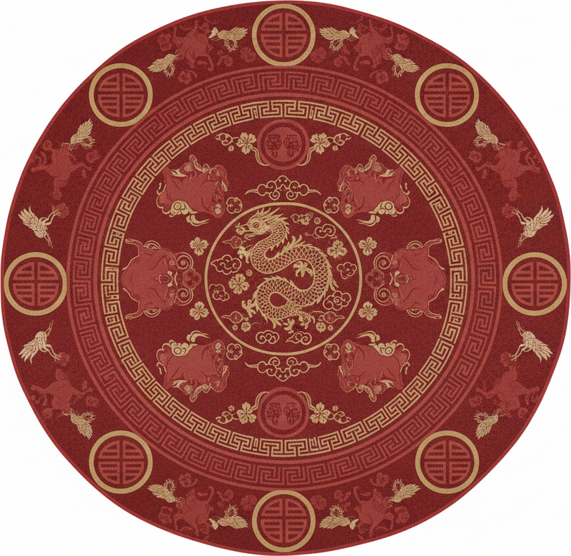 Vinyl tapijt rood met vintage patroon in chinese stijl - TenStickers
