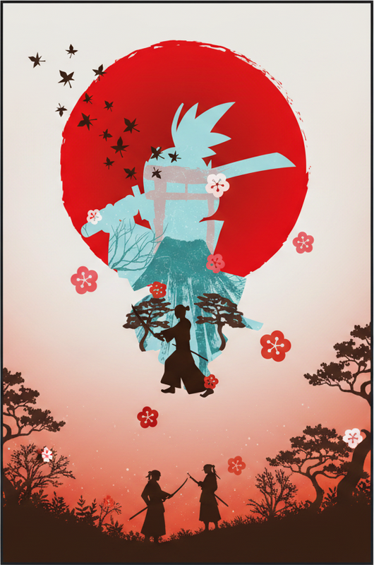 Vinyl tapijt rood animevechter zonsondergang illustratie - TenStickers