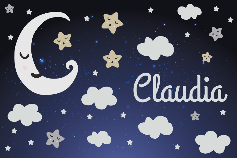 Aanpasbaar Sterrennacht Vinyl vloerkleed met naam - TenStickers