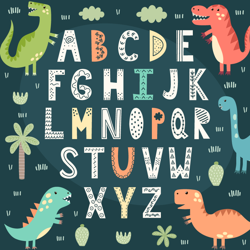 Alfabet met dinosaurus illustraties vinyl vloerkleed - TenStickers