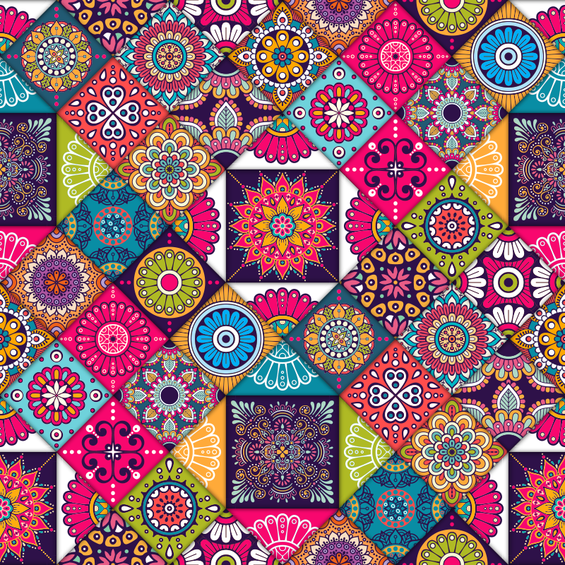 Vinyl tapijt mandala tegel patchwork - TenStickers