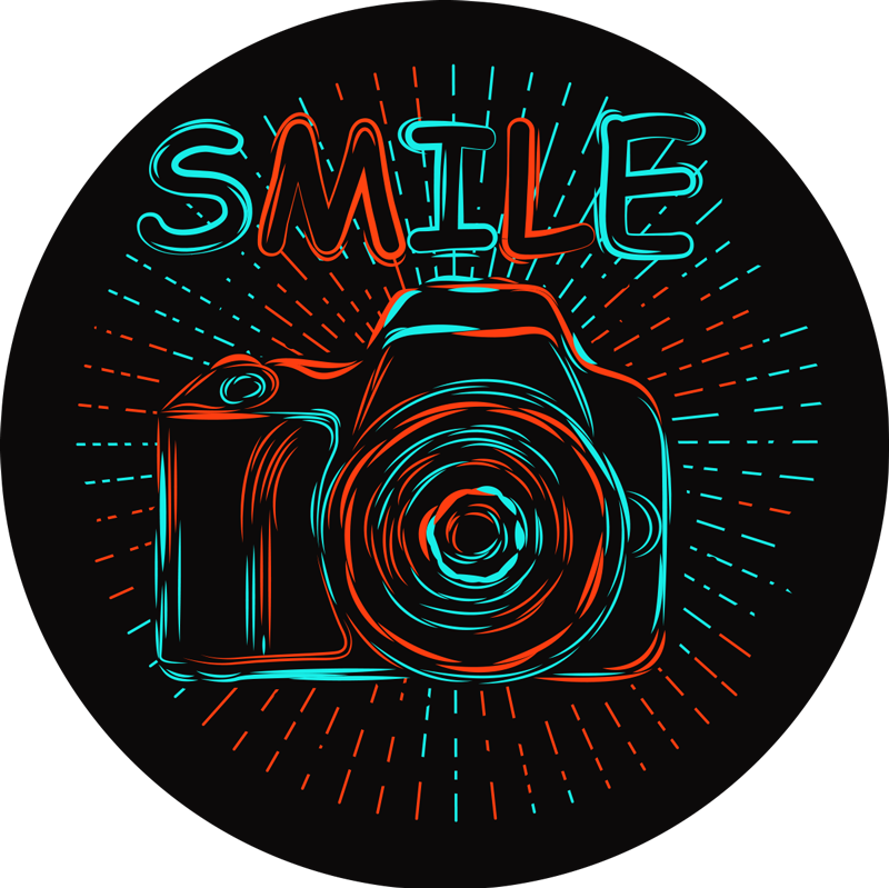 Neon camera illustratie vinyl tapijt kind - TenStickers