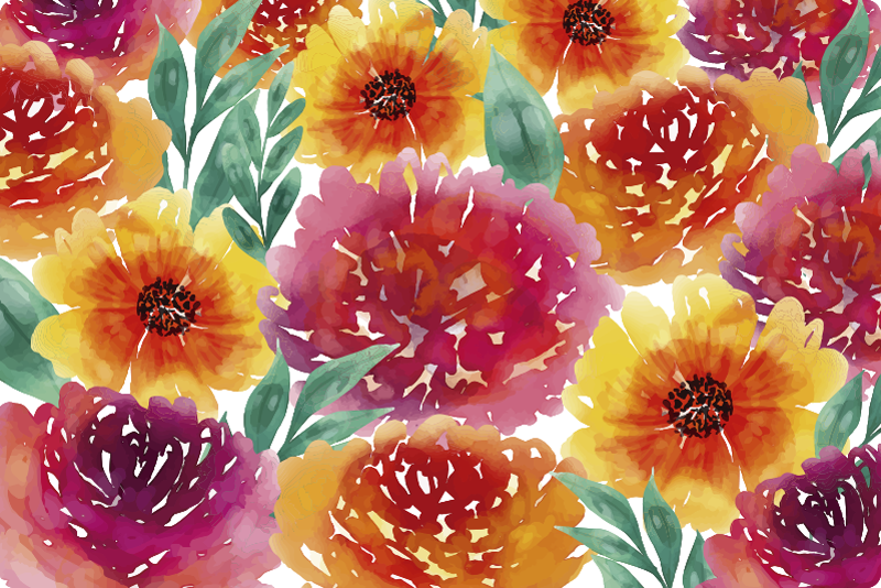 Vinyl tapijt bloemen en planten aquarel bloemen - TenStickers