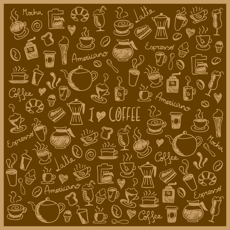 Koffie doodle collectie vinyl tapijt keuken - TenStickers