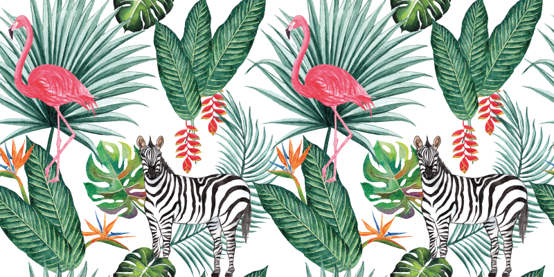 Tropische fauna in de natuur dieren vinyl tapijt - TenStickers