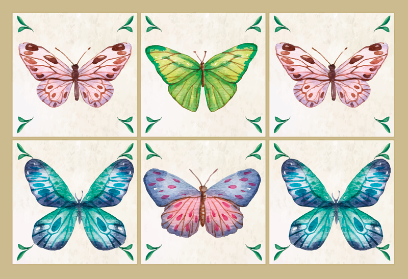 Vlinder illustratie dieren vinyl tapijt - TenStickers