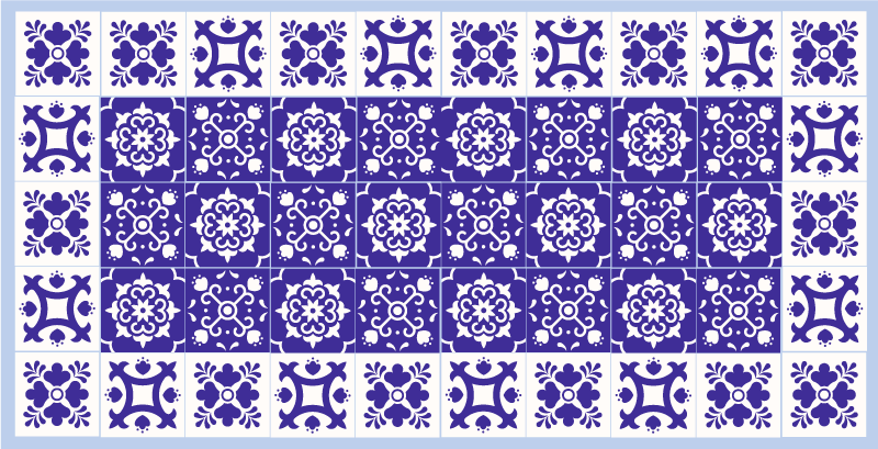 Blauw keramisch patroon vinyl tapijt badkamer - TenStickers