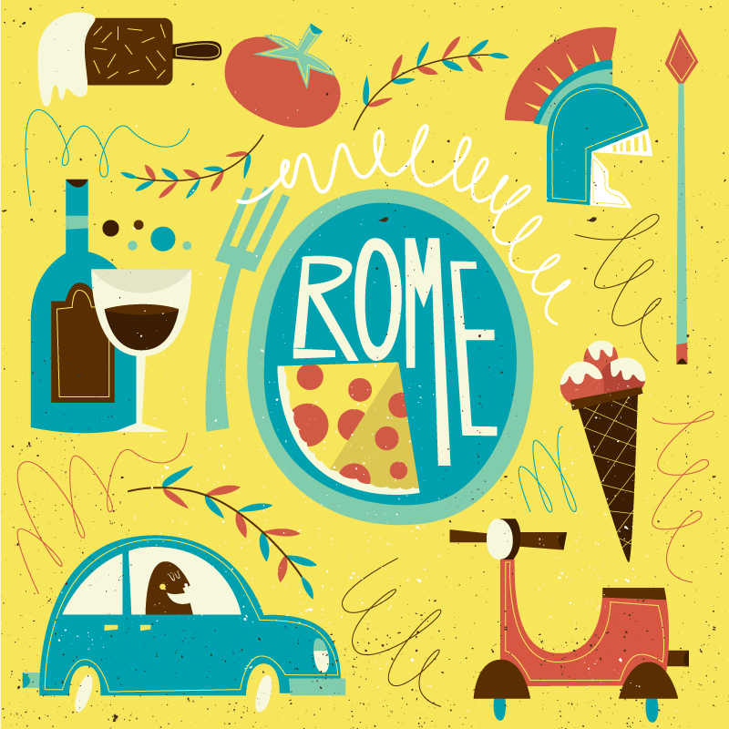 Rome thema illustratie vinyl tapijt alfabet - TenStickers