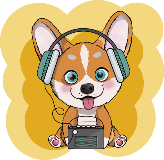 Vinyl tapijt meer kinderen puppy hoofdtelefoon illustratie - TenStickers