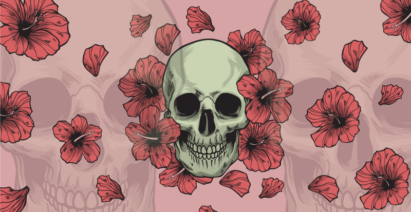 Schedel bloemenoverlay vinyl tapijt Halloween - TenStickers