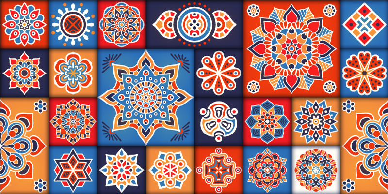 Kleurrijke mandalategels vinyl tapijt tegels - TenStickers