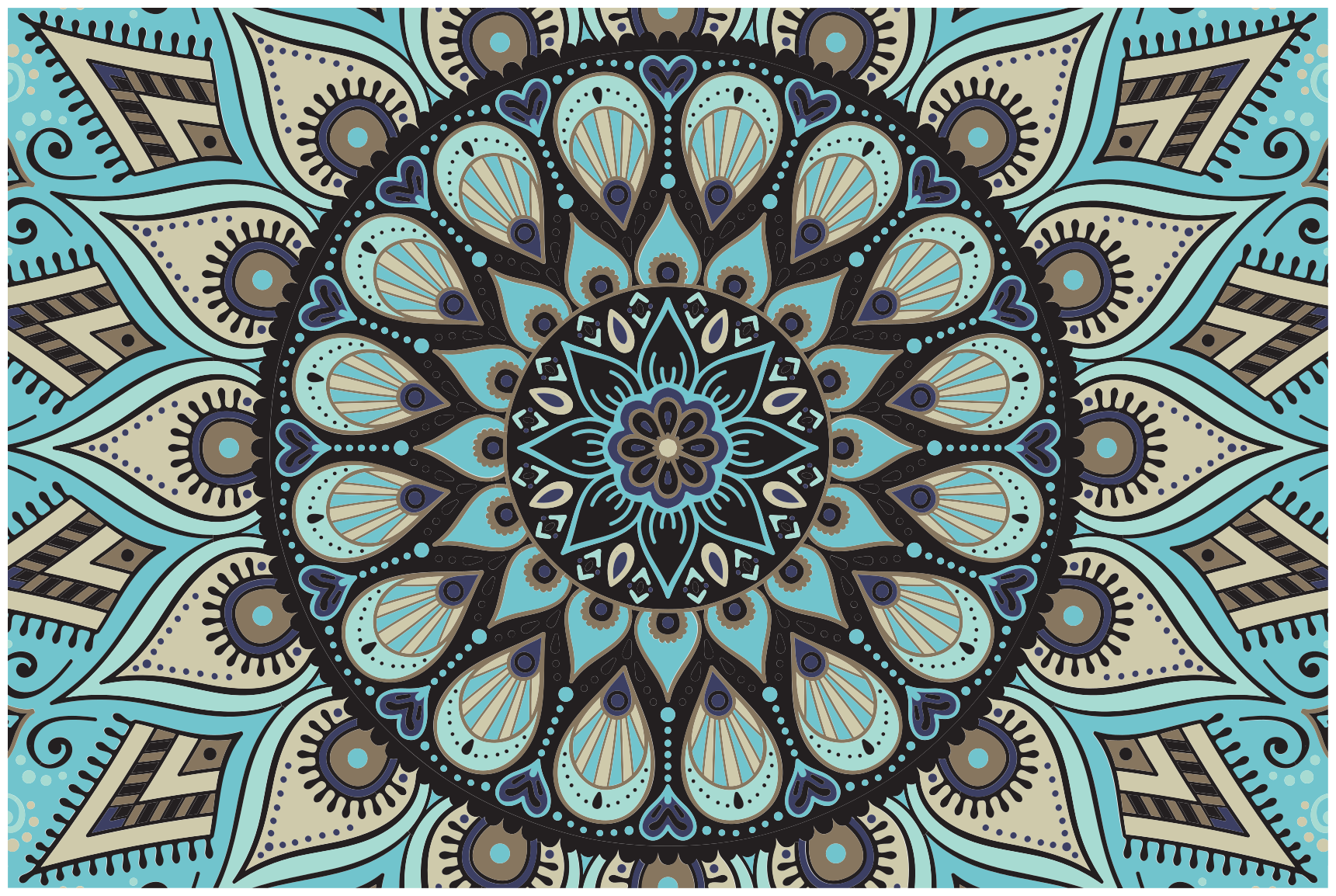 Sierlijk cirkelvormig motief vinyl tapijt mandala - TenStickers