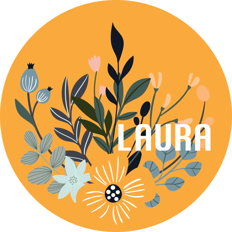 Aangepast bloemenembleem vinyl tapijt met naam - TenStickers