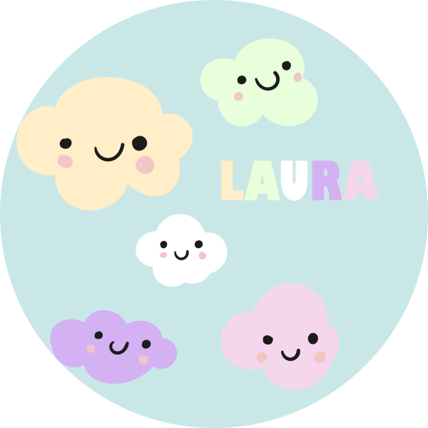 Aanpasbare wolken vinyl tapijt met naam - TenStickers