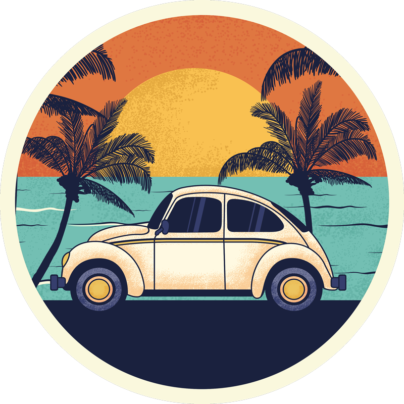 Retro autolandschap vinyl tapijt antiek - TenStickers