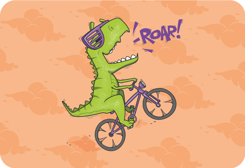 Fietsende dinosaurus brullen vinyl tapijt kind - TenStickers