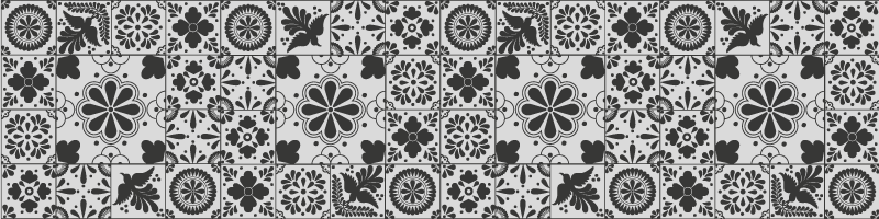 Monochrome bloemen vinyl tapijt tegels - TenStickers
