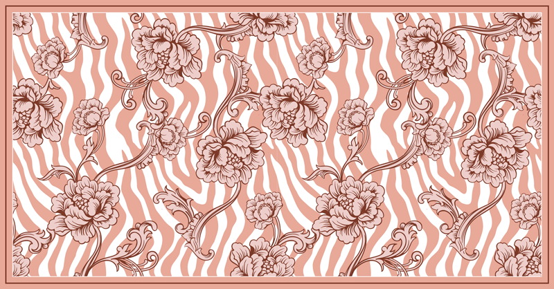 Zebra bloemenfusie vinyl tapijt slaapkamer - TenStickers