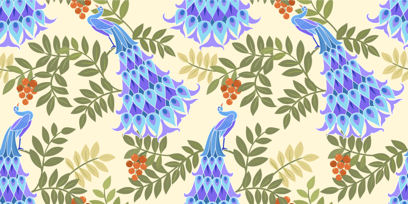 Bloemenpauwthema vinyl tapijt bloemen en planten - TenStickers