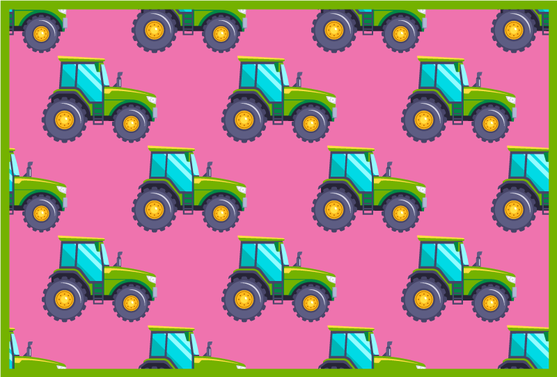 Tractoren op roze achtergrond vinyl tapijt kind - TenStickers