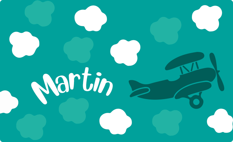 Wolken en vliegtuig met naam vinyl tapijt meer kinderen - TenStickers