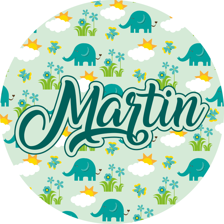Olifanten en bloemen met naam vinyl tapijt meer kinderen - TenStickers