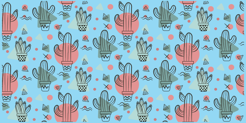 Blauw cactuspatroon vinyl tapijt keuken - TenStickers