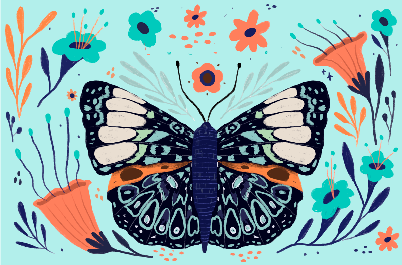 Kleurrijke vlinderdetails vinyl tapijt bloemen en planten - TenStickers