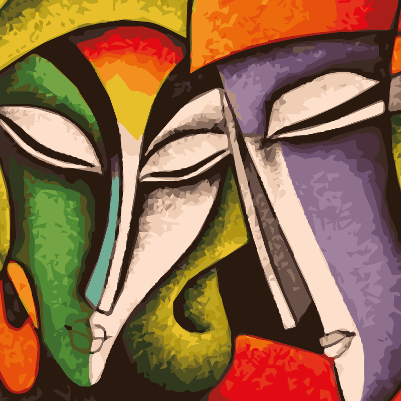 Levendige abstracte portretten vinyl tapijt slaapkamer - TenStickers