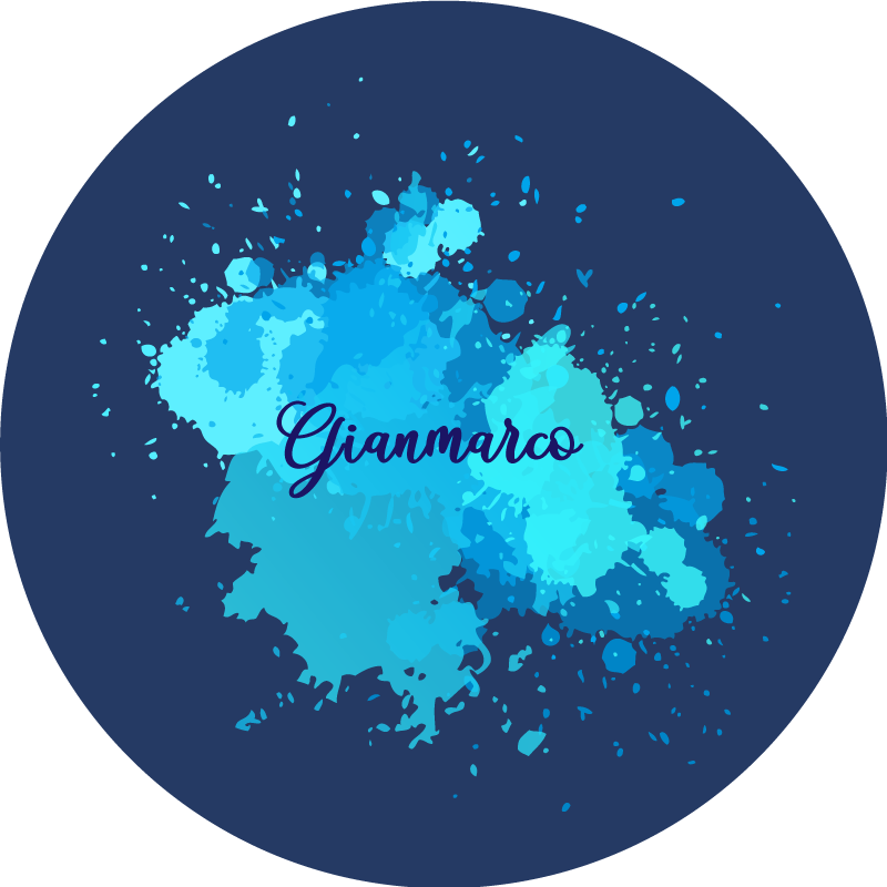 Spetterend blauw met naam vinyl tapijt tiener - TenStickers