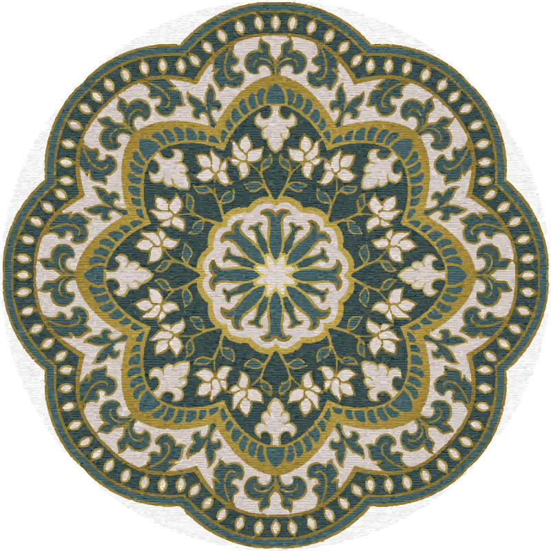 Cirkelvormig groen bloemenmotief vinyl tapijt mandala - TenStickers
