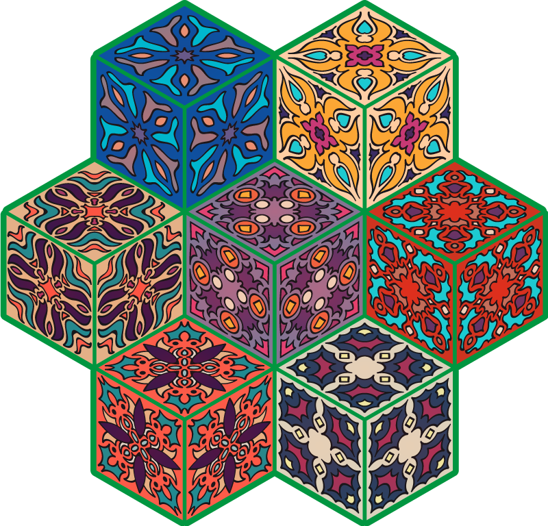 Kleurrijke hexagonale patronen vinyl tapijt mozaïek - TenStickers