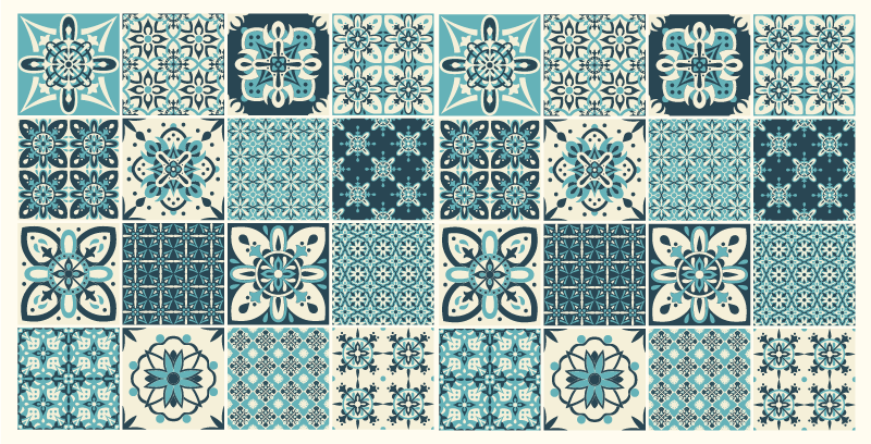 Turquoise bloemenpatroon vinyl tapijt tegels - TenStickers